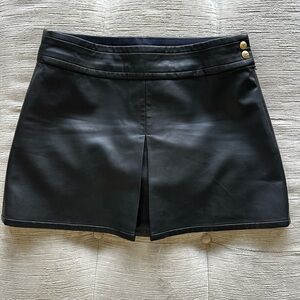 J Crew Vegan Leather Black Mini Skirt with Gold Button Accents